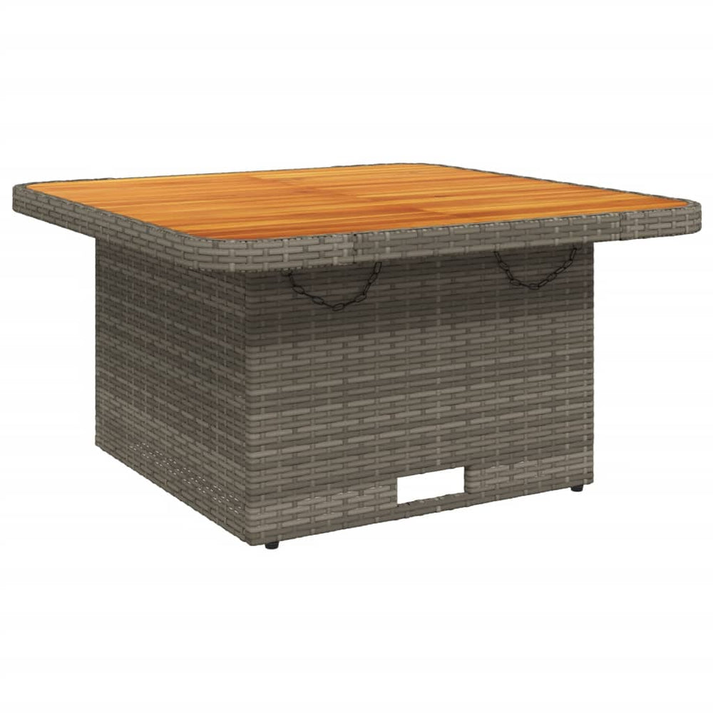 Sodo stalas, pilkas, 80x80x71cm, poliratanas/akacijos mediena