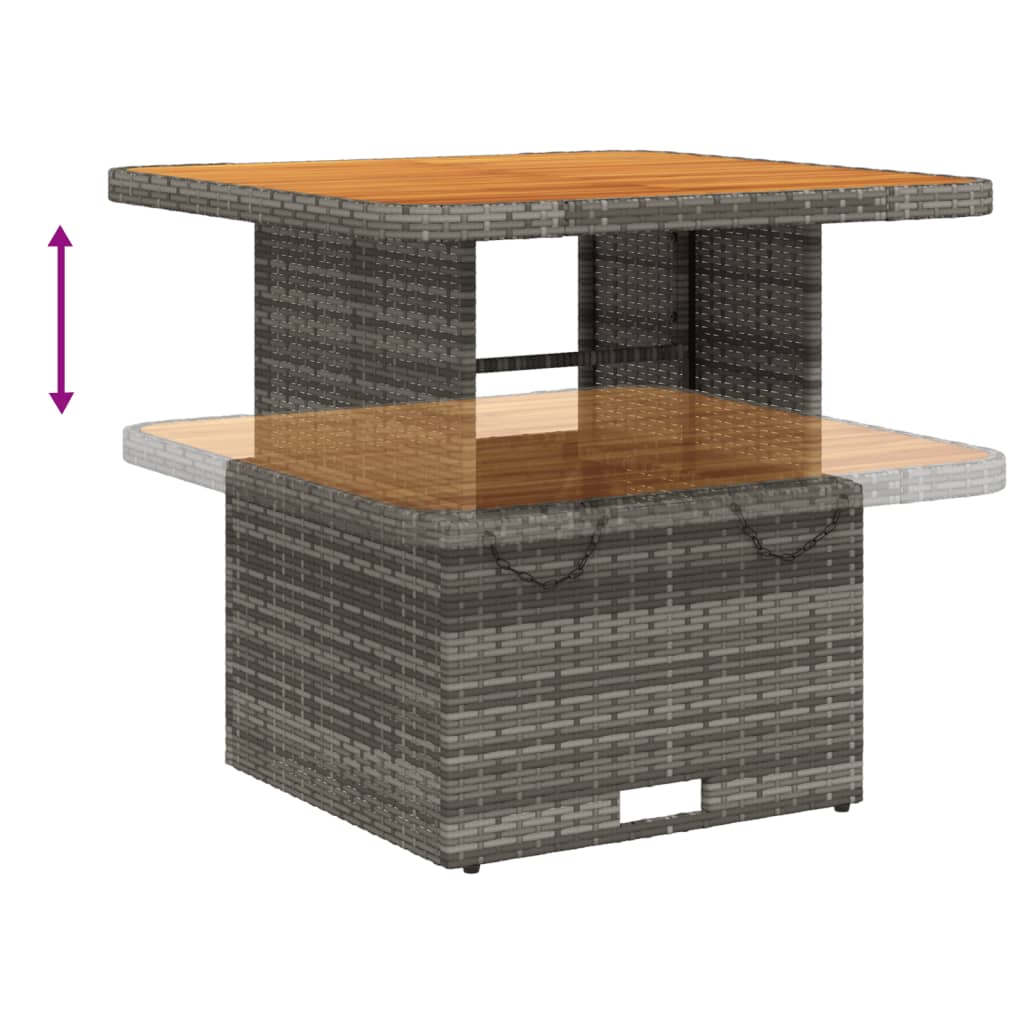 Sodo stalas, pilkas, 80x80x71cm, poliratanas/akacijos mediena