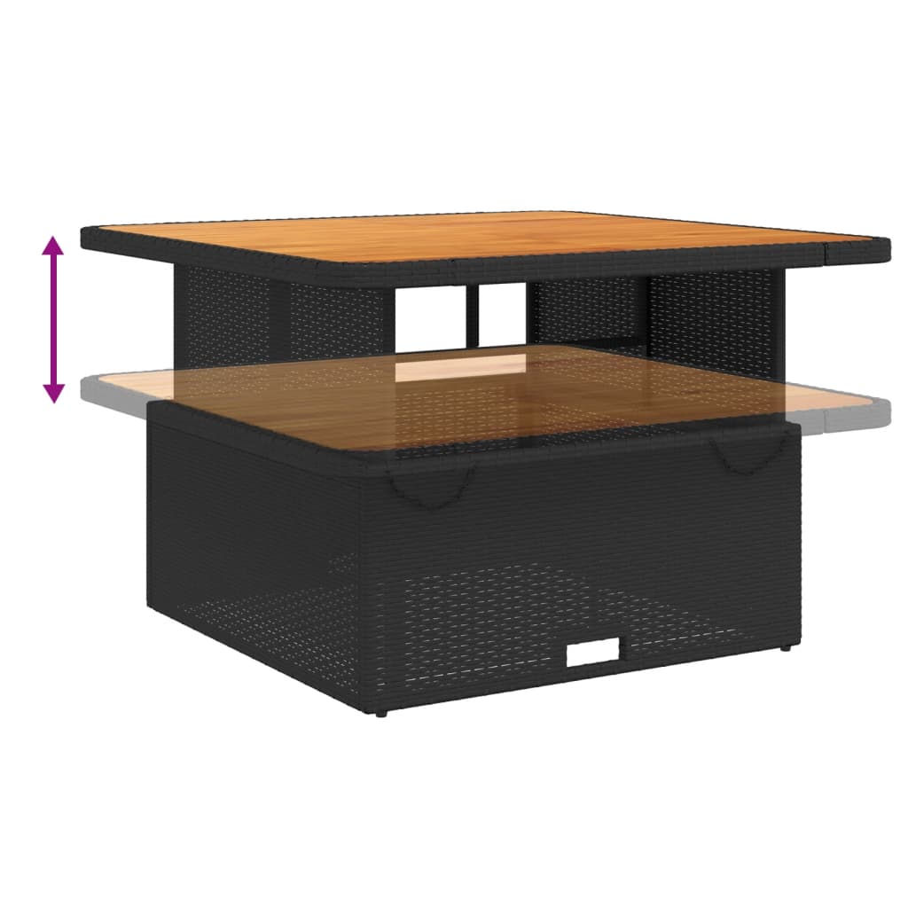 Sodo stalas, juodas, 110x110x71cm, poliratanas/akacijos mediena