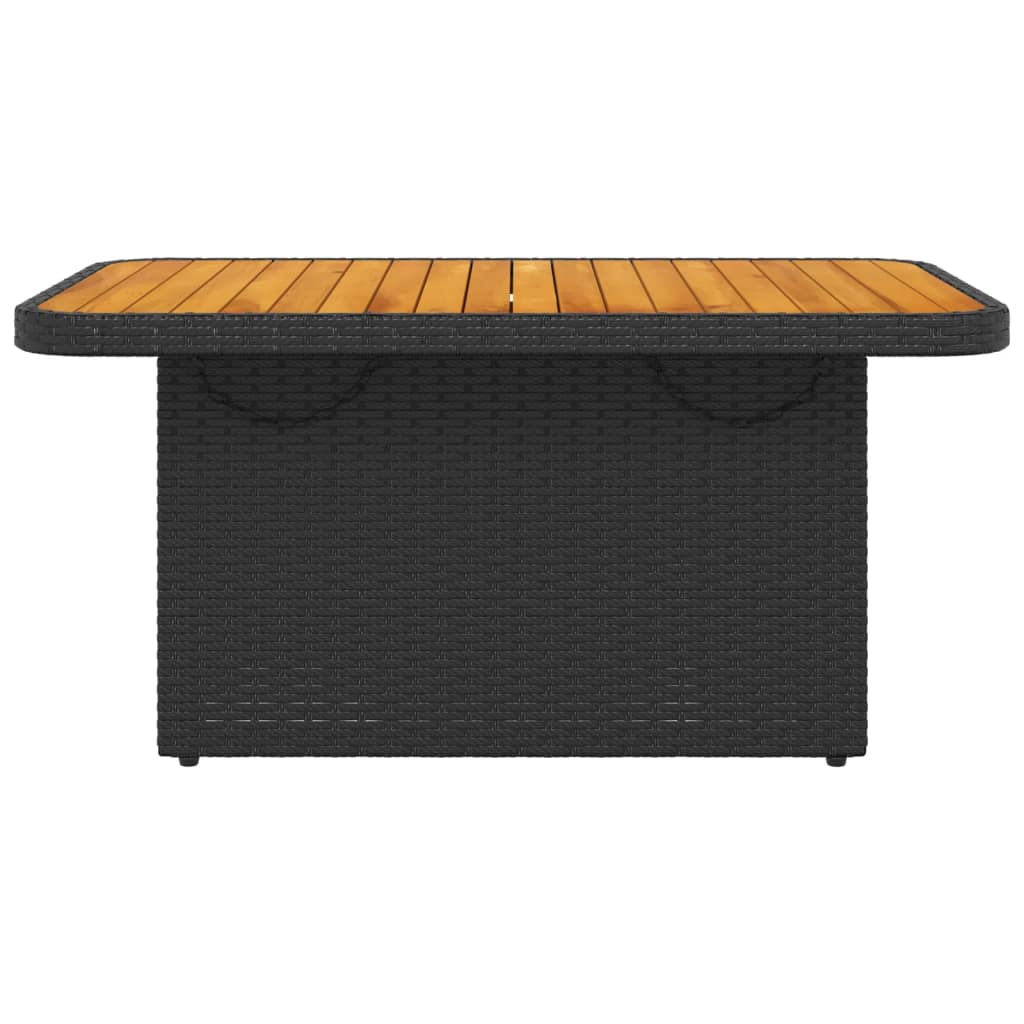Sodo stalas, juodas, 90x55x71cm, poliratanas/akacijos mediena