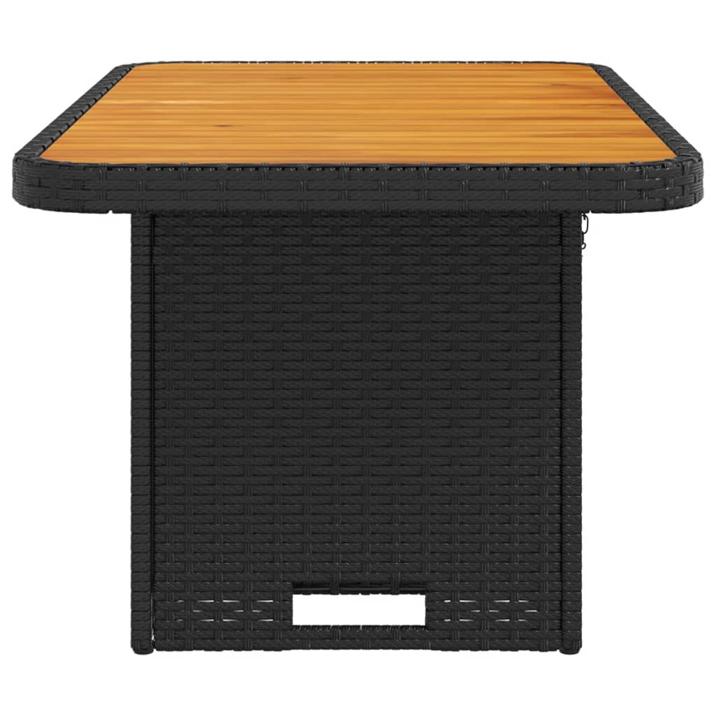 Sodo stalas, juodas, 90x55x71cm, poliratanas/akacijos mediena