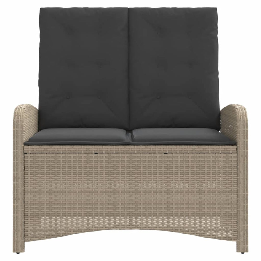 Reclining garden bench with cushions, grey, poly rattan
