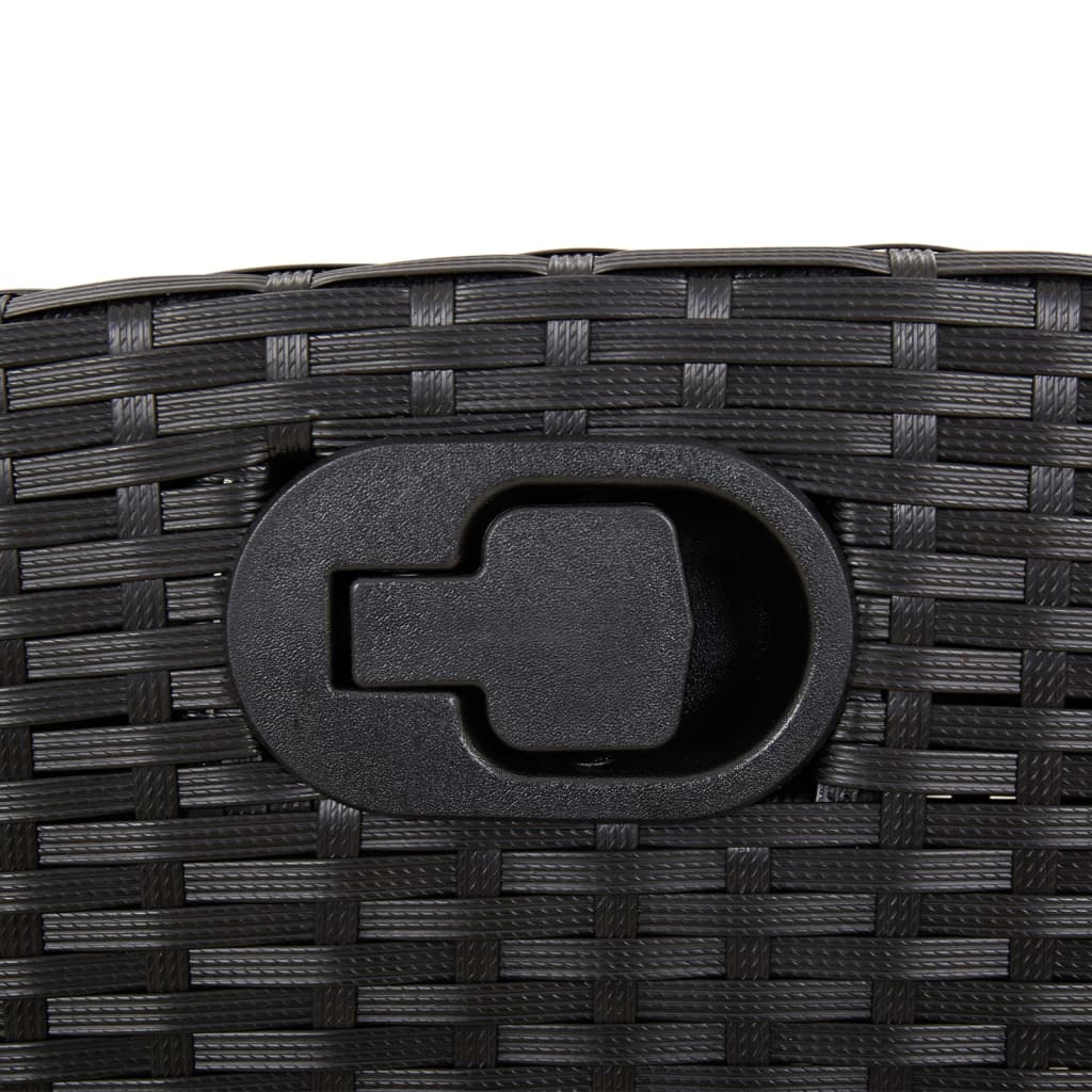 Reclining garden bench with cushions, black, poly rattan