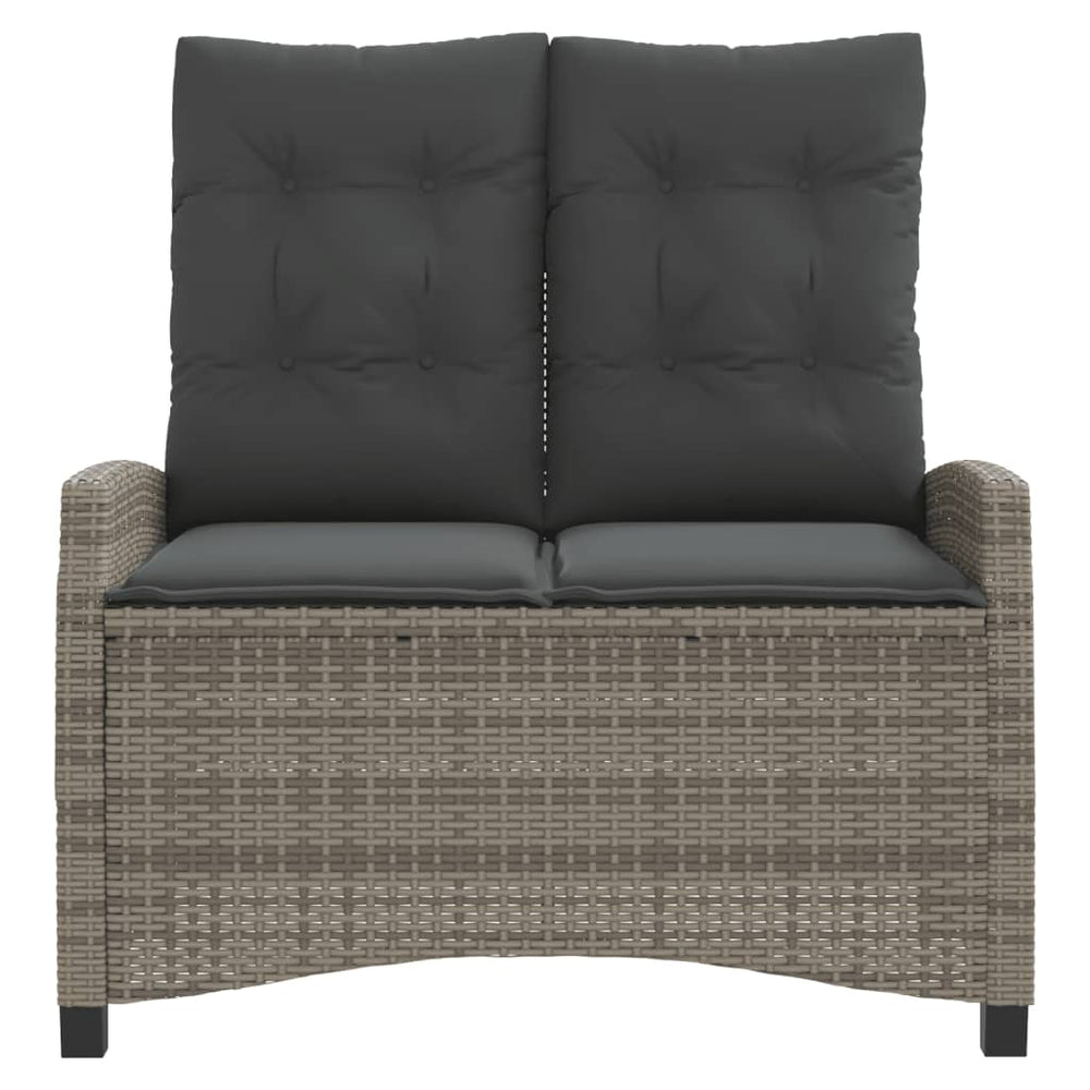 Reclining garden bench with cushions, grey, poly rattan