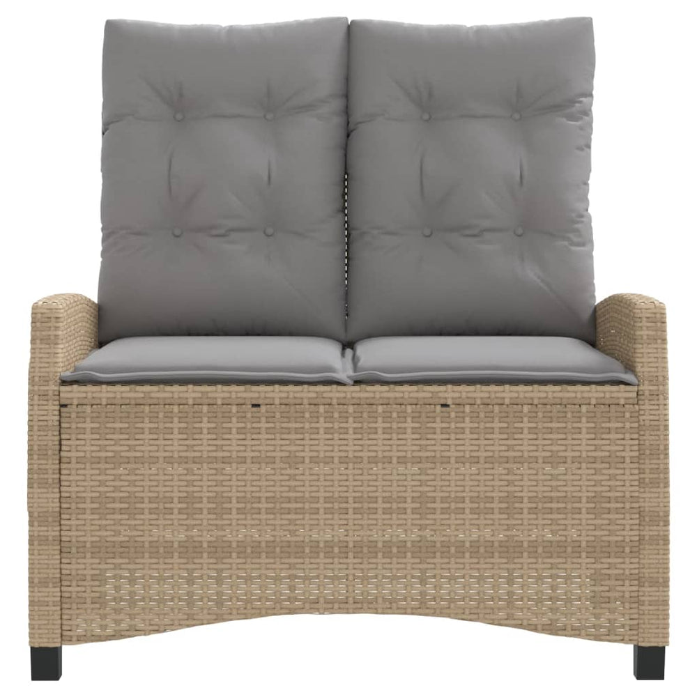 Reclining garden bench with cushions, sand, poly rattan