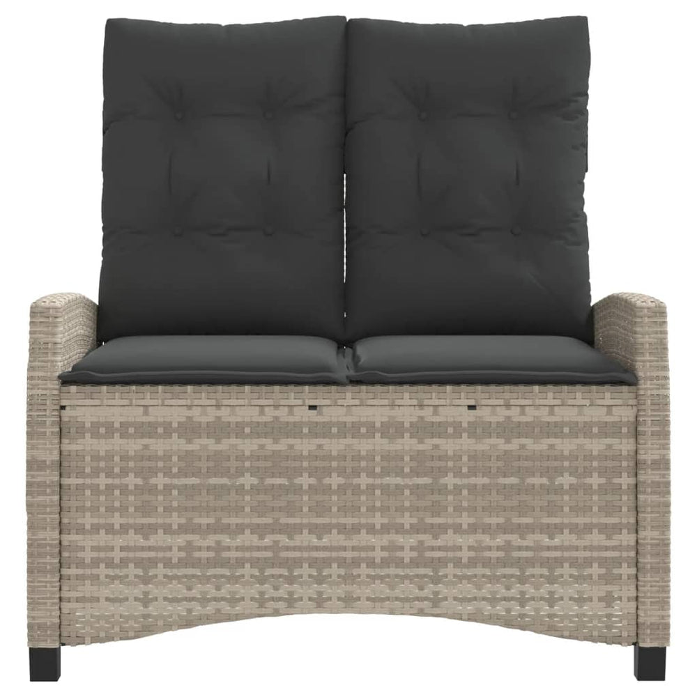 Reclining garden bench with cushions, grey, poly rattan
