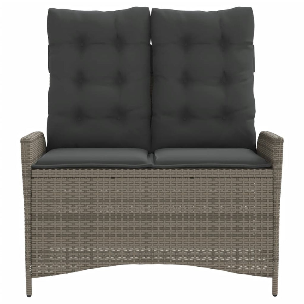Reclining garden bench with cushions, grey, poly rattan