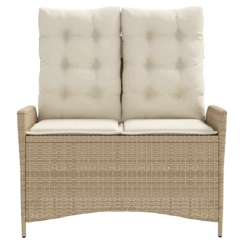 Reclining garden bench with cushions, sand, poly rattan