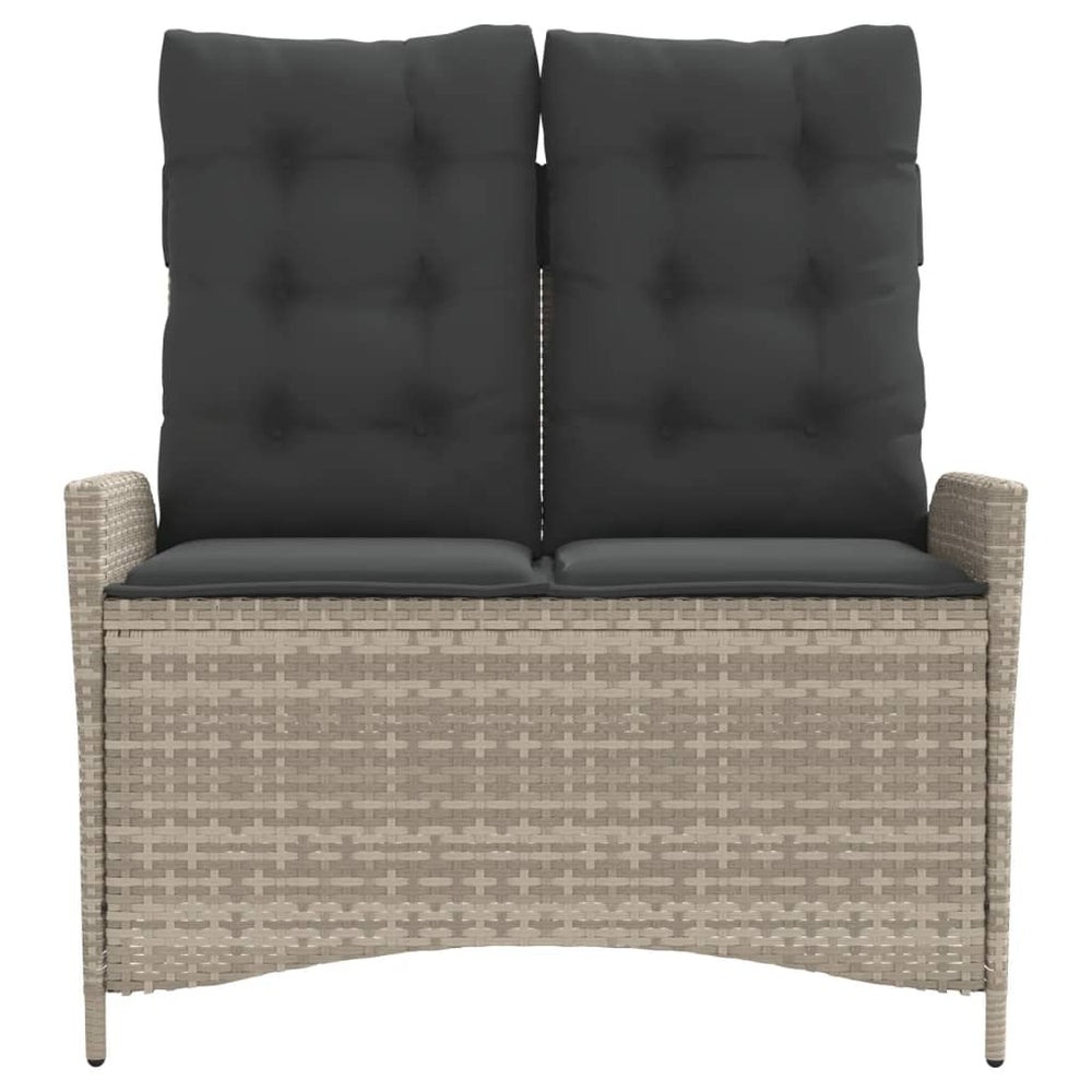 Reclining garden bench with cushions, grey, poly rattan