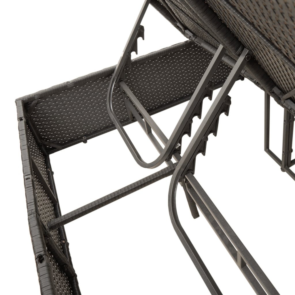 Double sun lounger with cushions/umbrella, black, rattan