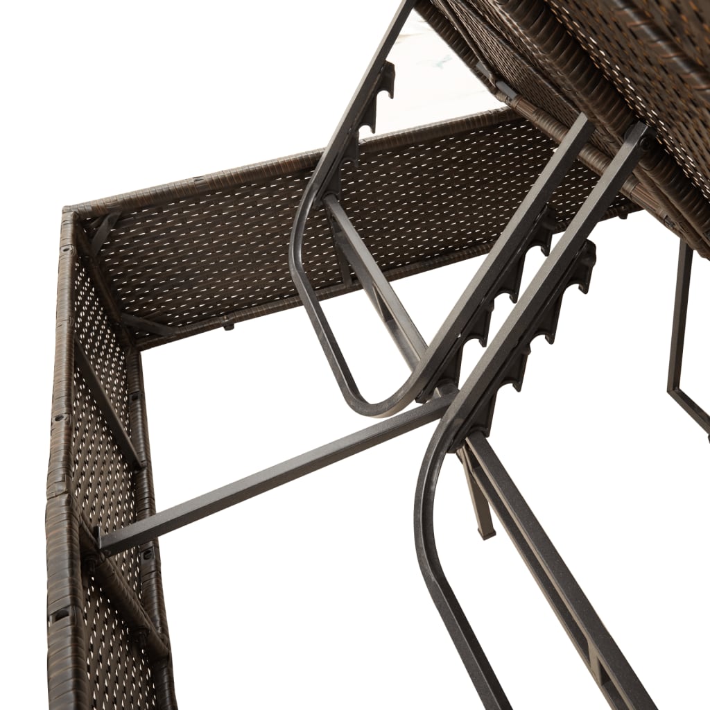 Double sun lounger with cushions/umbrella, brown, rattan