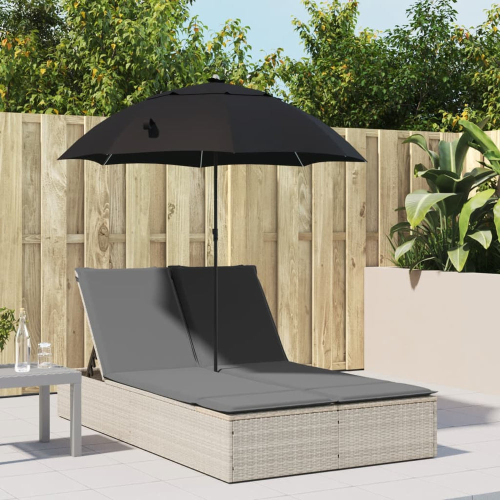 Double sun lounger with cushions/umbrella, grey, rattan