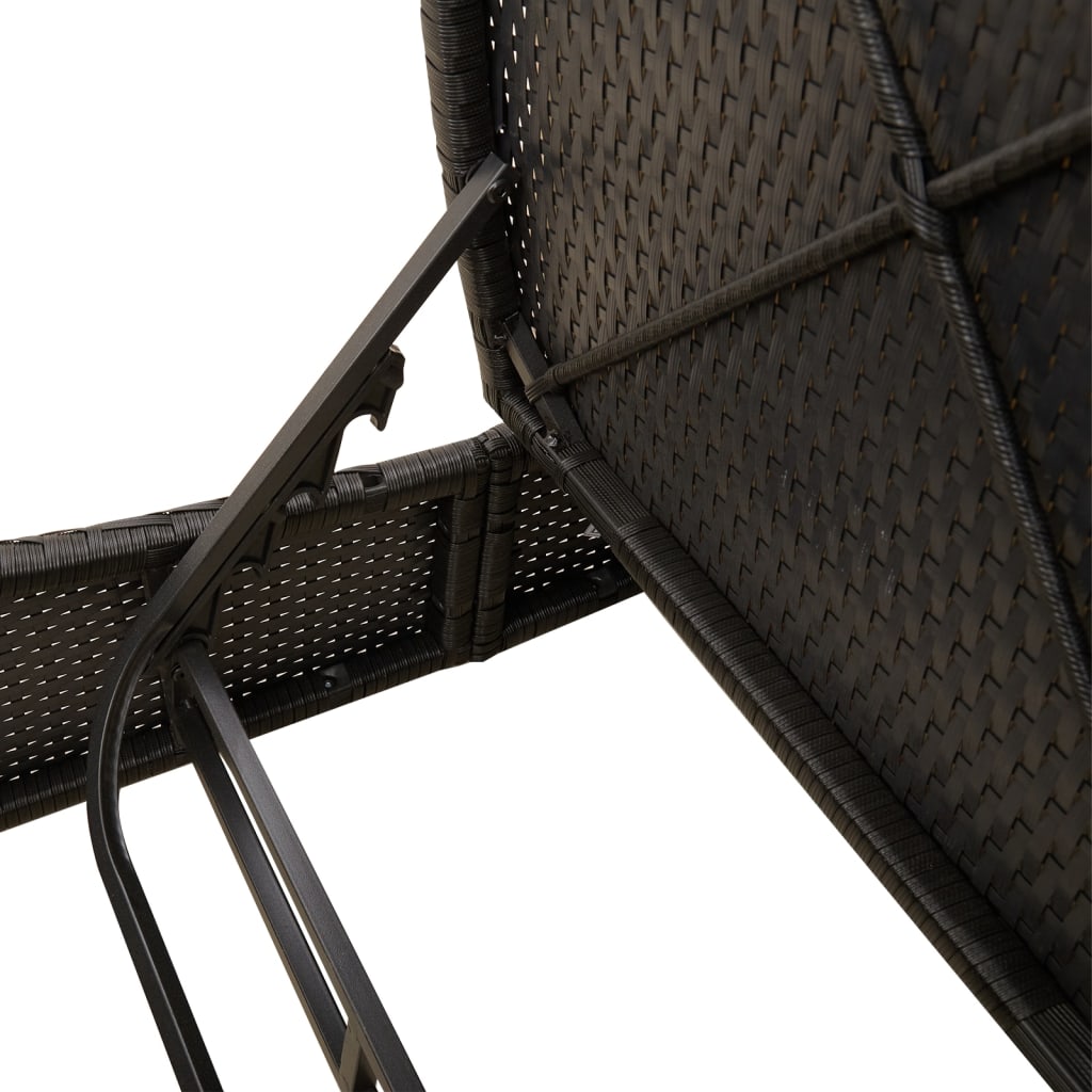 Two-seater sun lounger with cushions, black, poly rattan