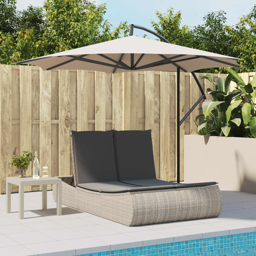 Two-seater sun lounger with cushions, grey, poly rattan