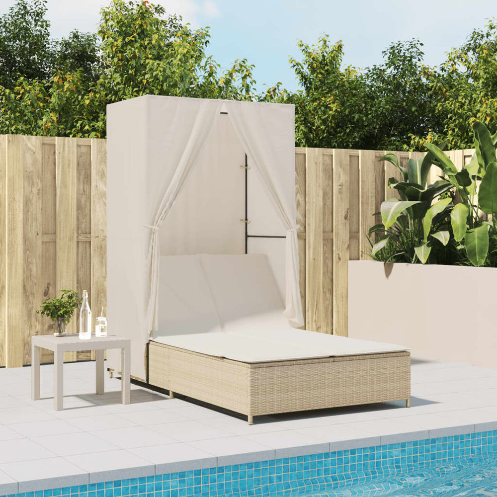 Two-person sun lounger with canopy and curtains, sand
