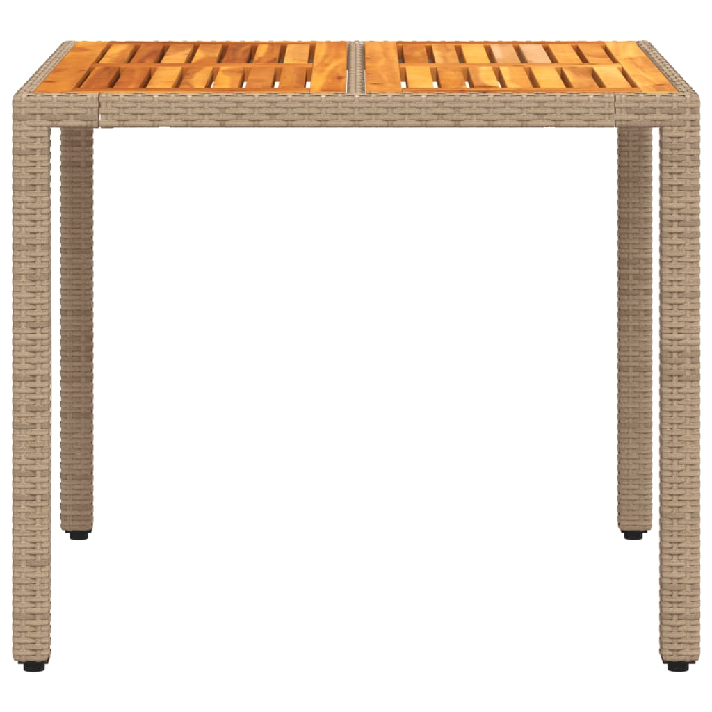 Sodo stalas, smėlio, 90x90x75cm, poliratanas ir akacija