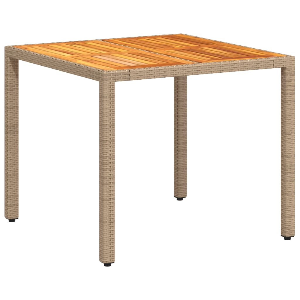 Sodo stalas, smėlio, 90x90x75cm, poliratanas ir akacija