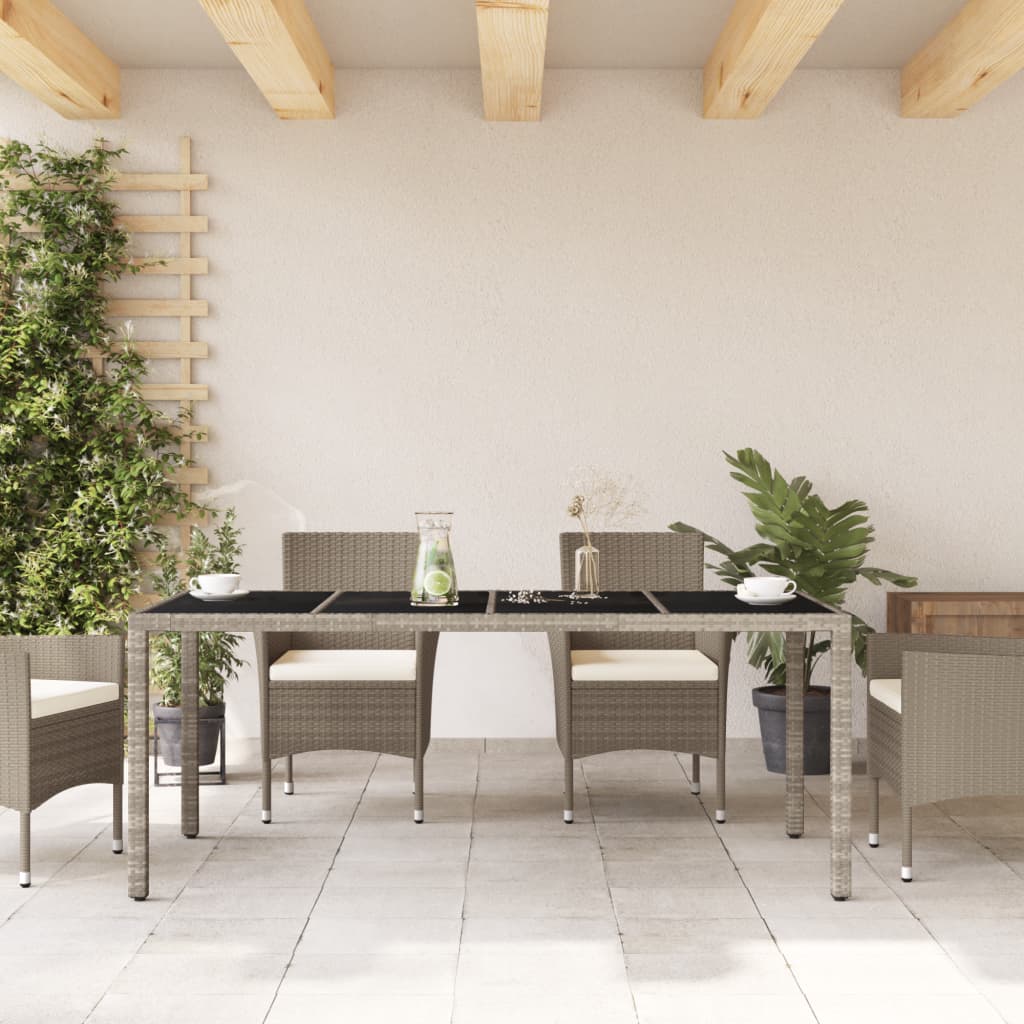 Table with glass top, grey, 190x90x75, polyrattan