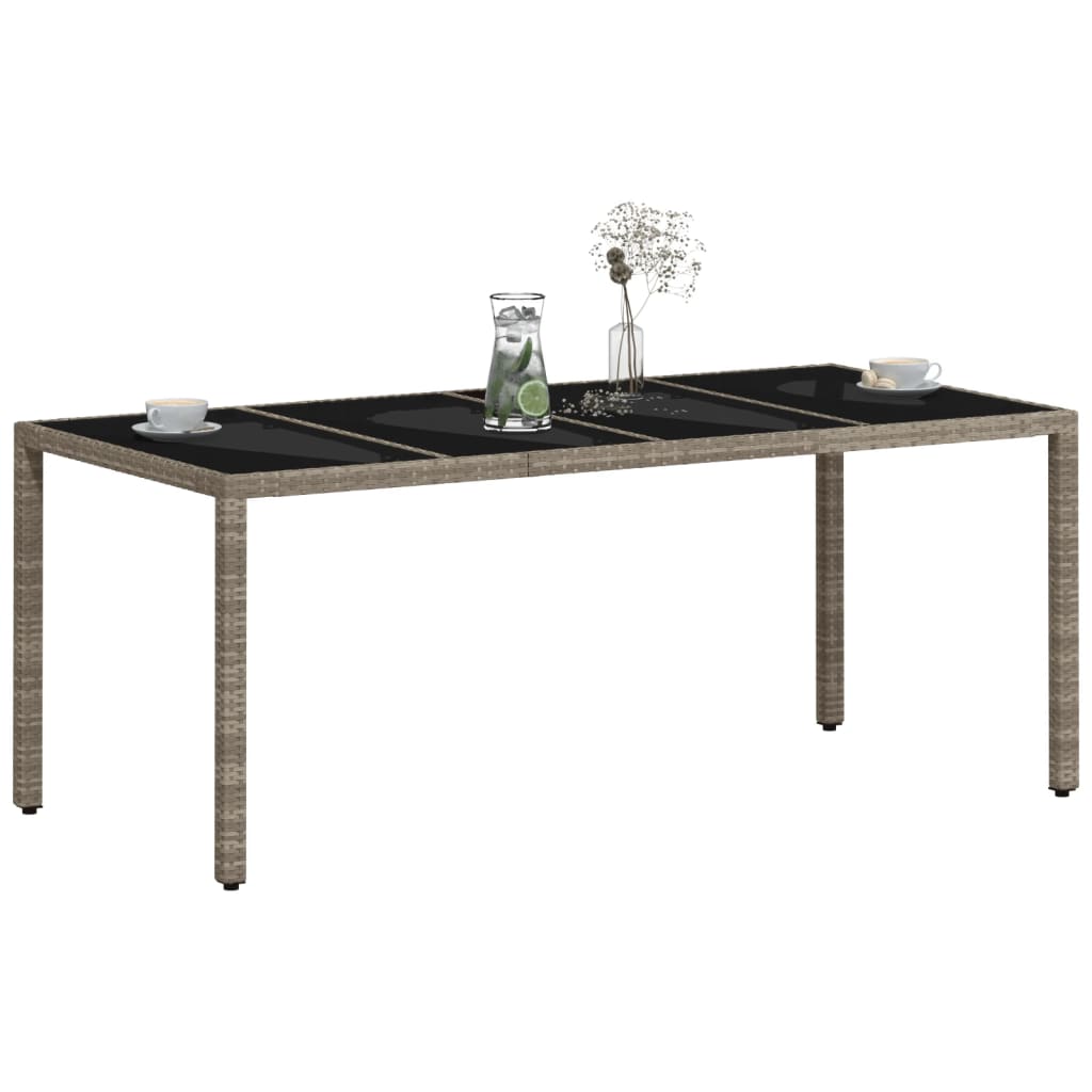 Table with glass top, grey, 190x90x75, polyrattan
