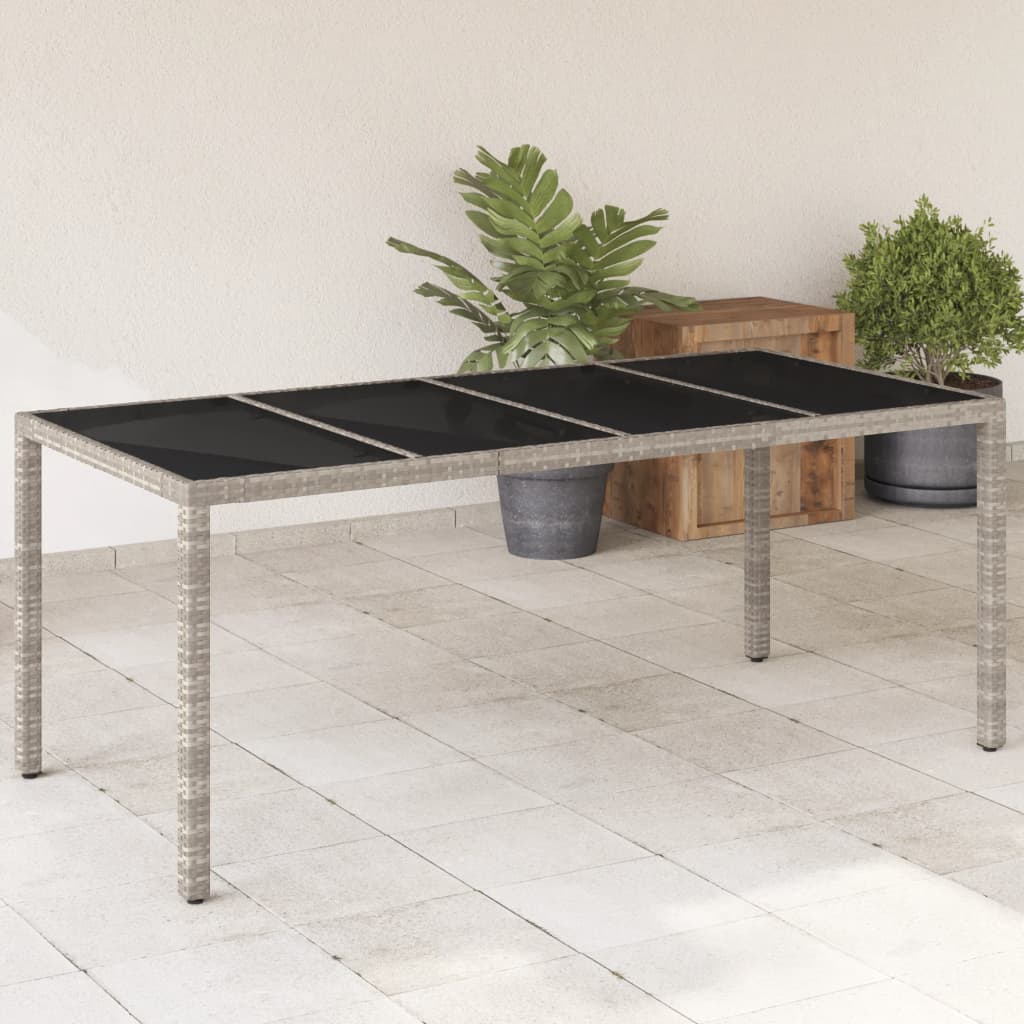 Table with glass top, grey, 190x90x75, polyrattan