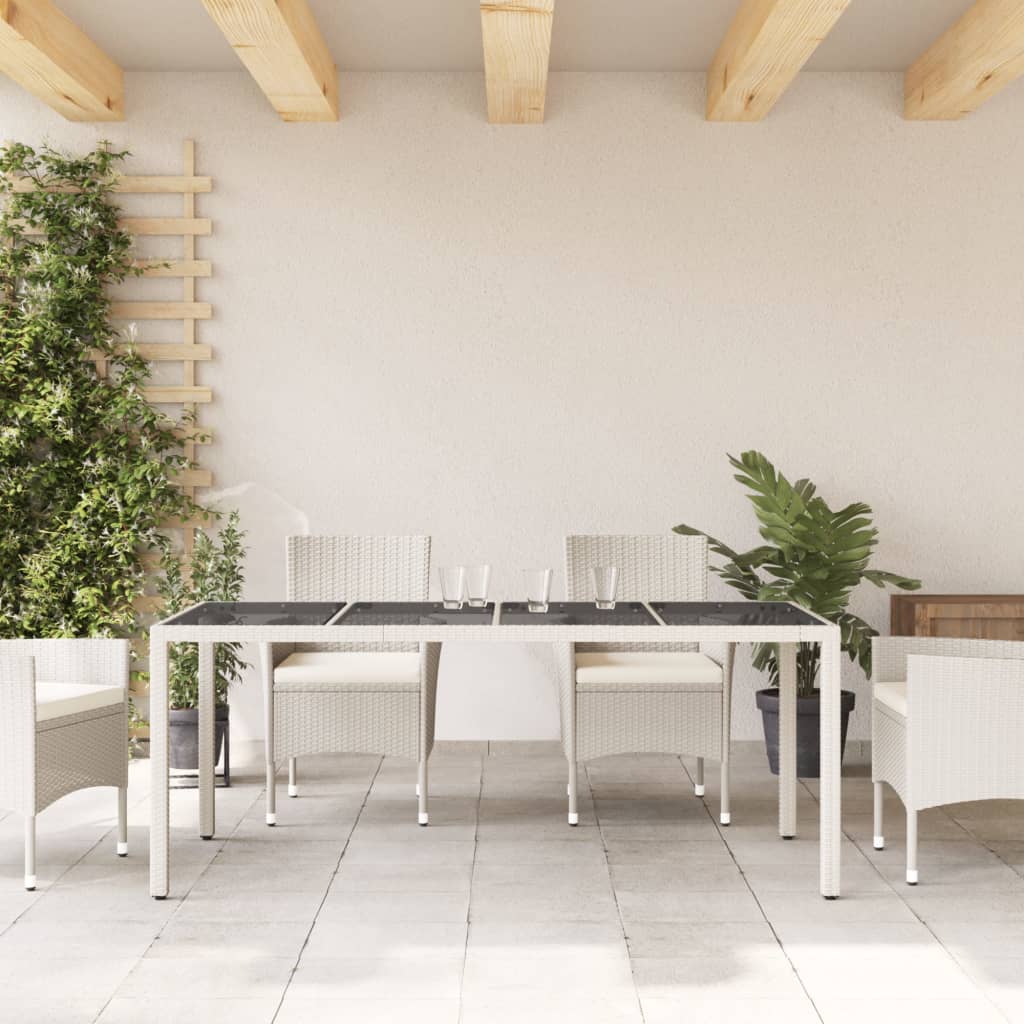 Table with glass top, white, 190x90x75, polyrattan