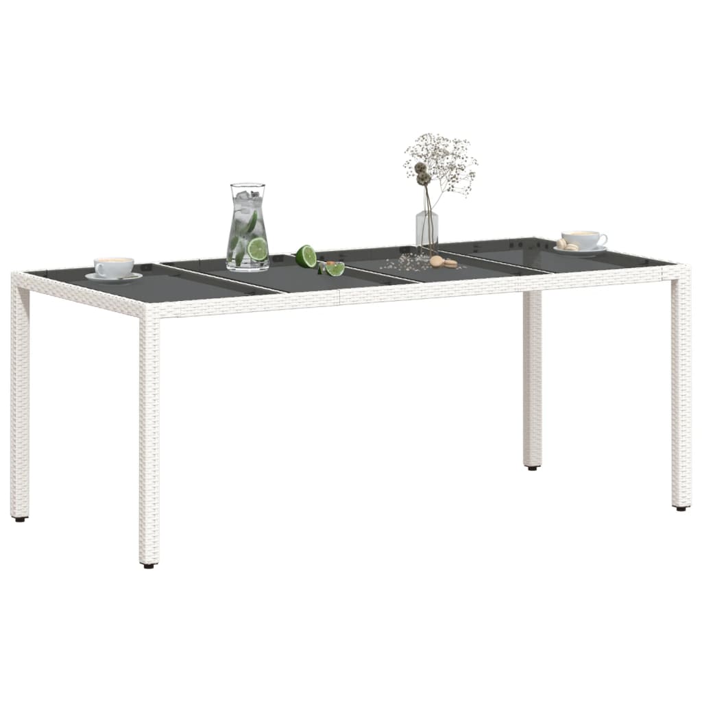 Table with glass top, white, 190x90x75, polyrattan