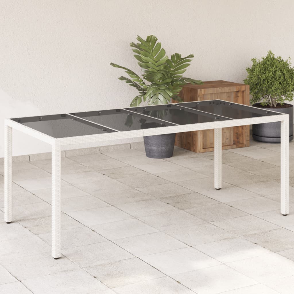 Table with glass top, white, 190x90x75, polyrattan