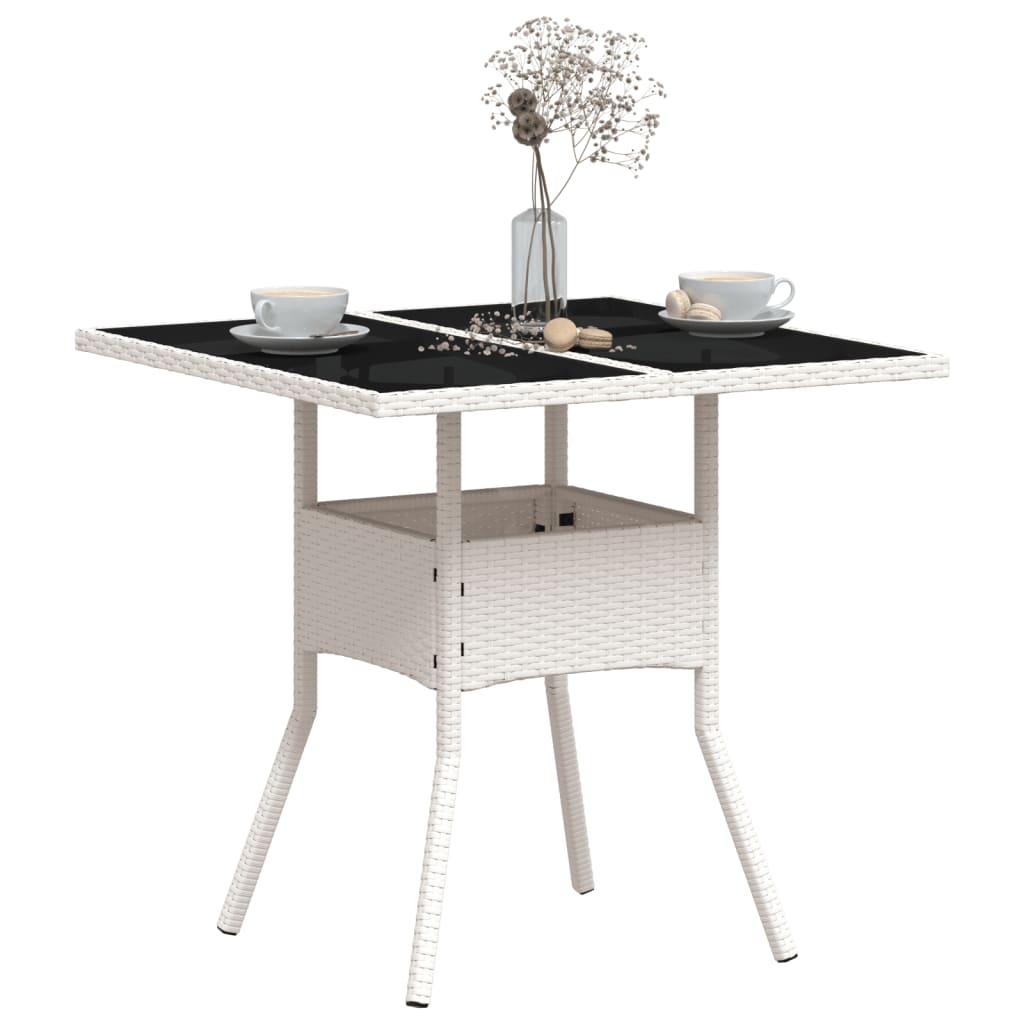 Galds ar stikla virsmu, balts, 80x80x75cm, pīts (polirotangs)