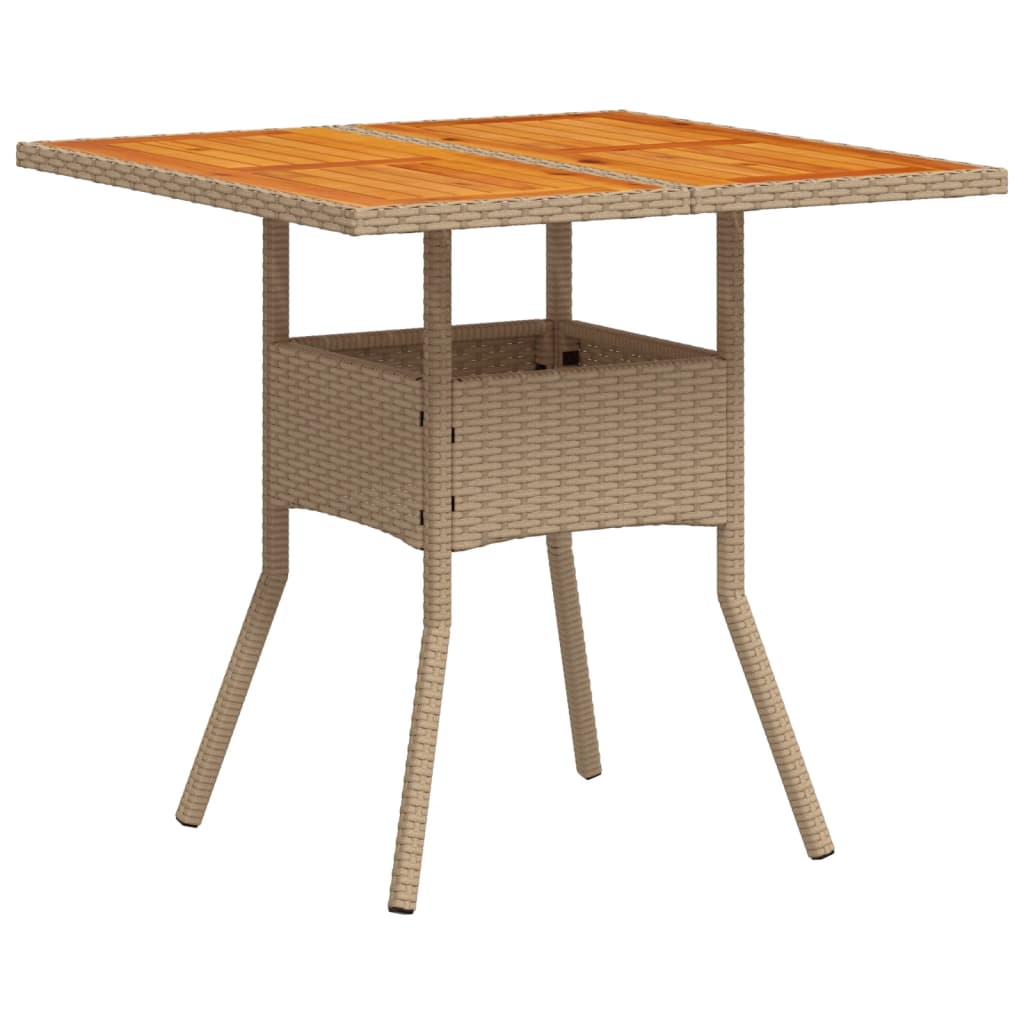 Sodo stalas, smėlio, 80x80x75cm, poliratanas ir akacija