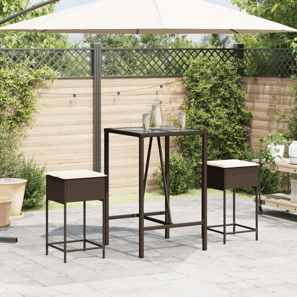 Garden Bar Stools with Cushions, 2 pcs., Brown, Poly Rattan