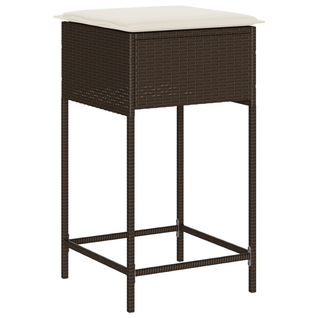 Garden Bar Stools with Cushions, 2 pcs., Brown, Poly Rattan