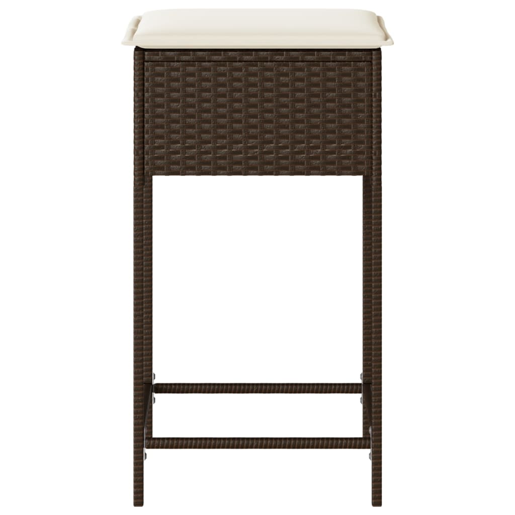 Garden Bar Stools with Cushions, 2 pcs., Brown, Poly Rattan