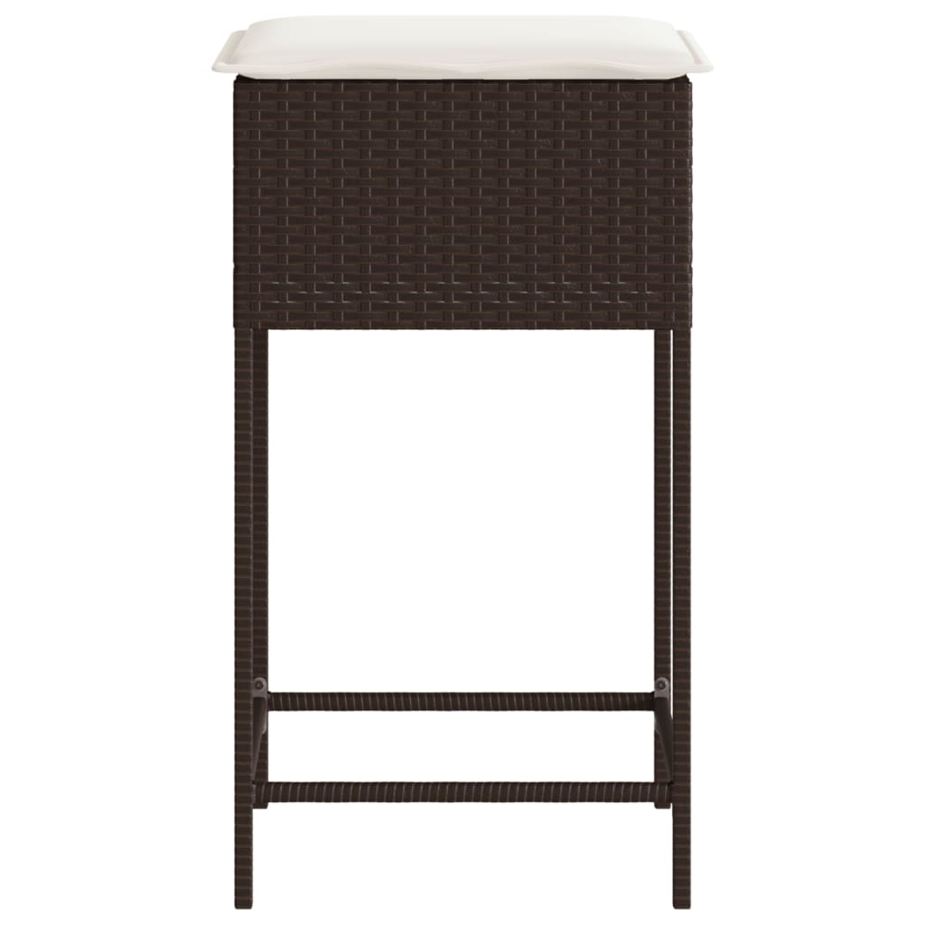 Garden Bar Stools with Cushions, 2 pcs., Brown, Poly Rattan