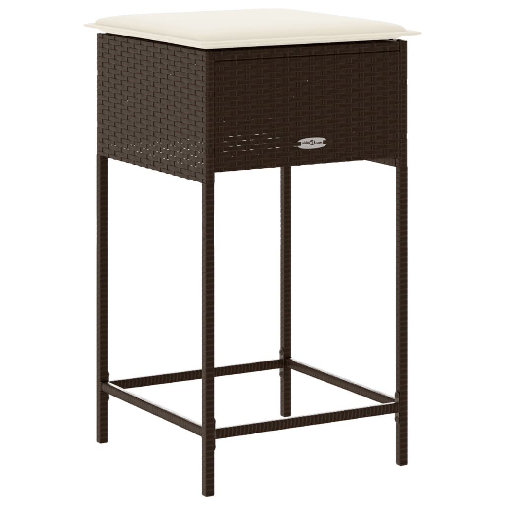 Garden Bar Stools with Cushions, 2 pcs., Brown, Poly Rattan