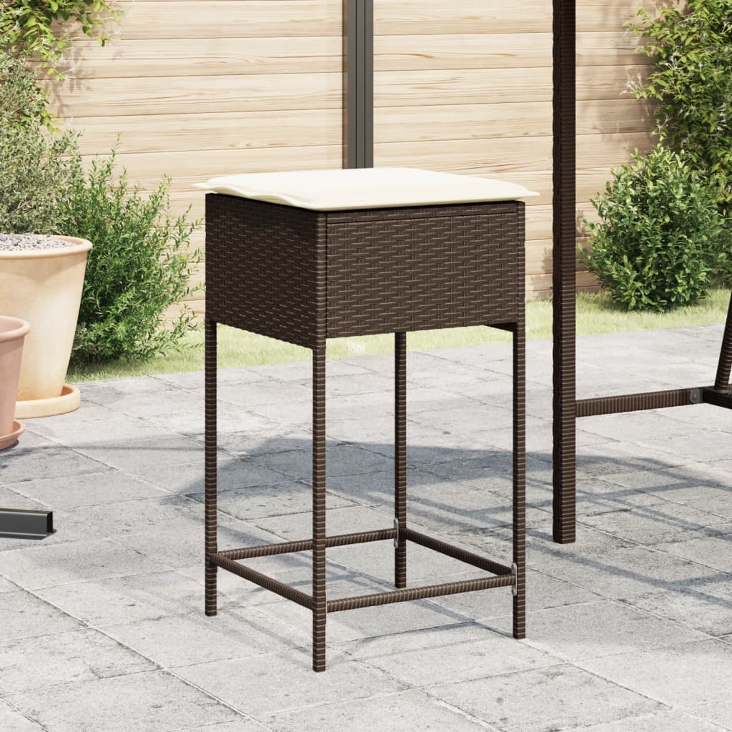 Garden Bar Stools with Cushions, 2 pcs., Brown, Poly Rattan
