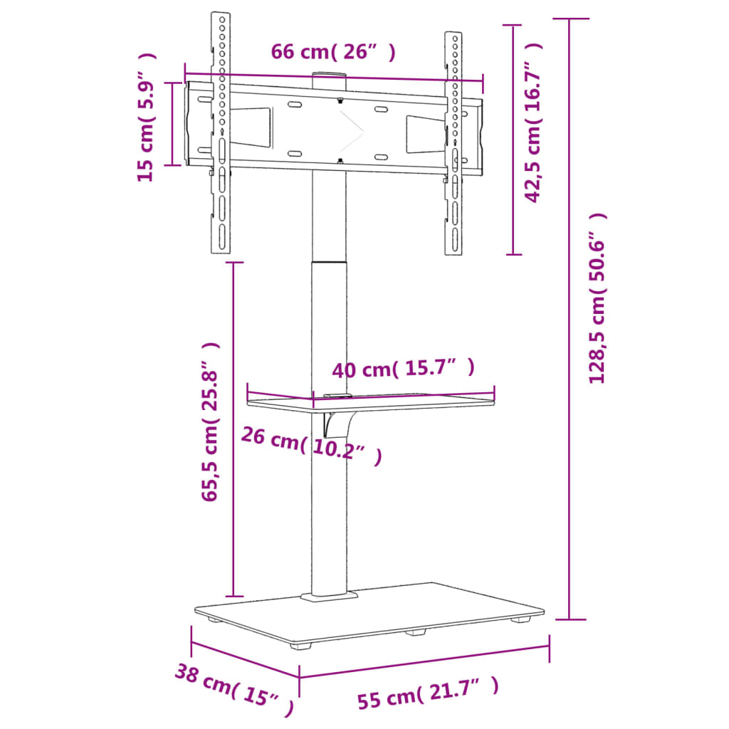 Corner TV stand, 2-tier, black, 32-65 inch TV