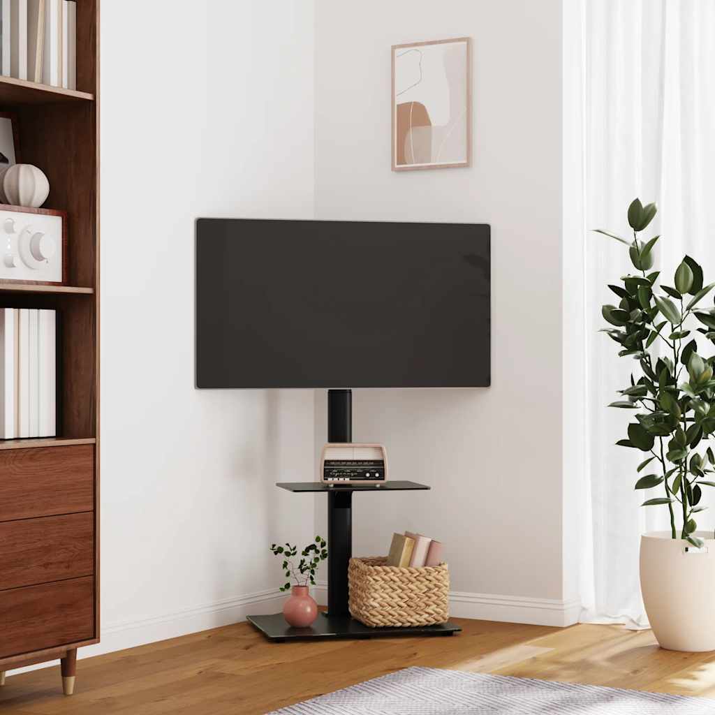 Corner TV stand, 2-tier, black, 32-65 inch TV