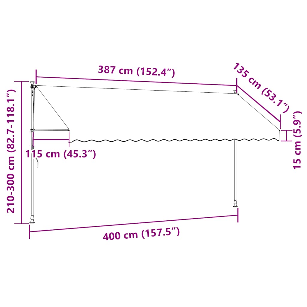 Ištraukiama markizė, antracito, 400x150cm, audinys ir plienas