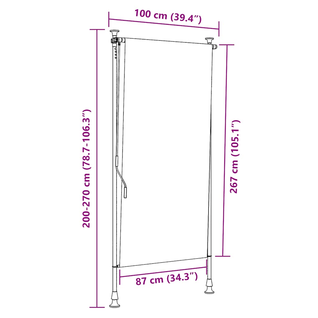 Lauko roletas, mėlynas ir baltas, 100x270cm, audinys ir plienas