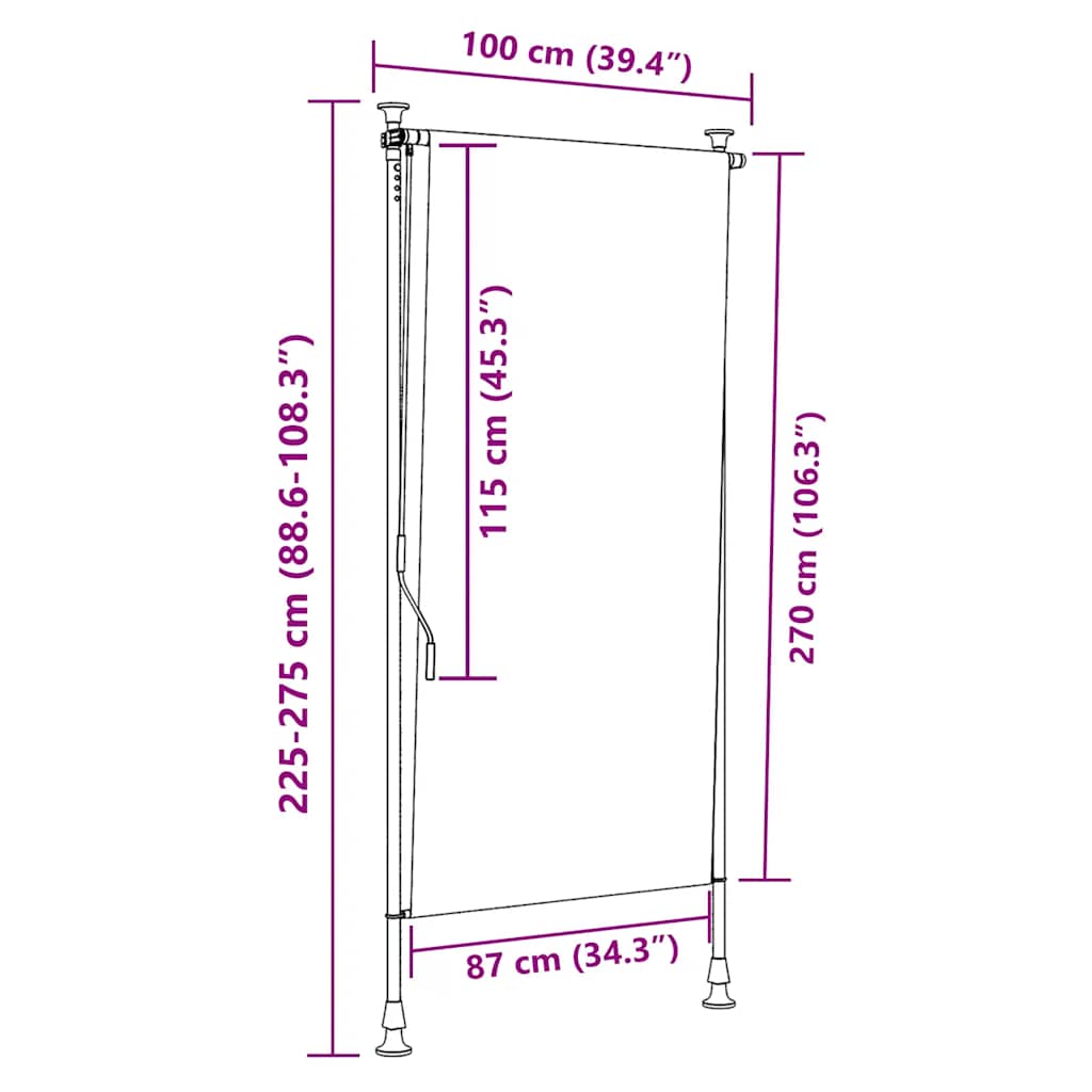 Lauko roletas, mėlynas ir baltas, 100x270cm, audinys ir plienas