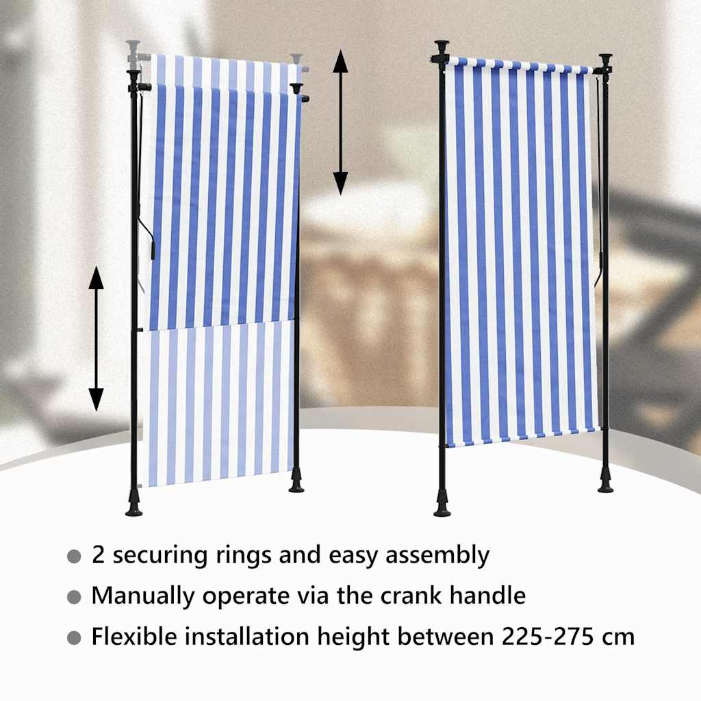Lauko roletas, mėlynas ir baltas, 100x270cm, audinys ir plienas