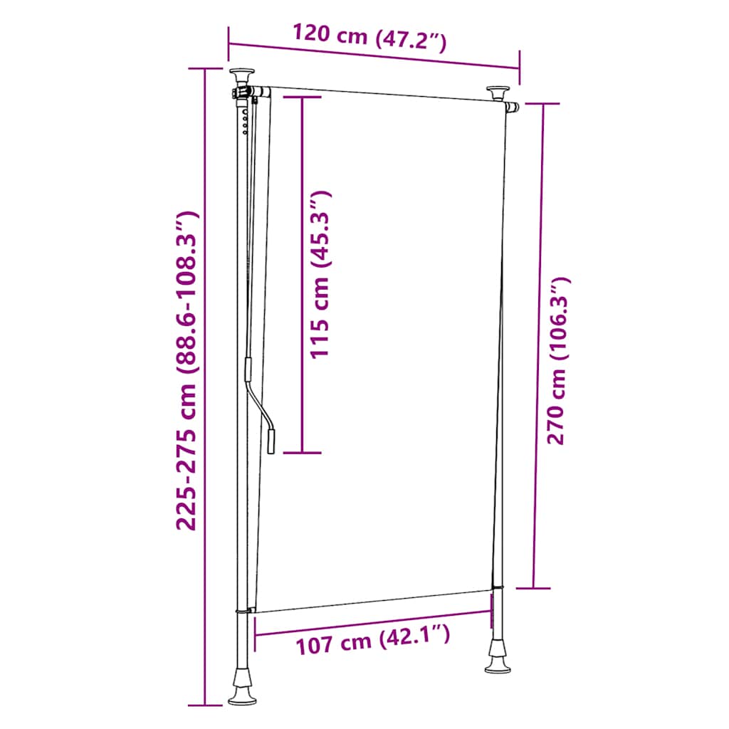 Lauko roletas, mėlynas ir baltas, 120x270cm, audinys ir plienas