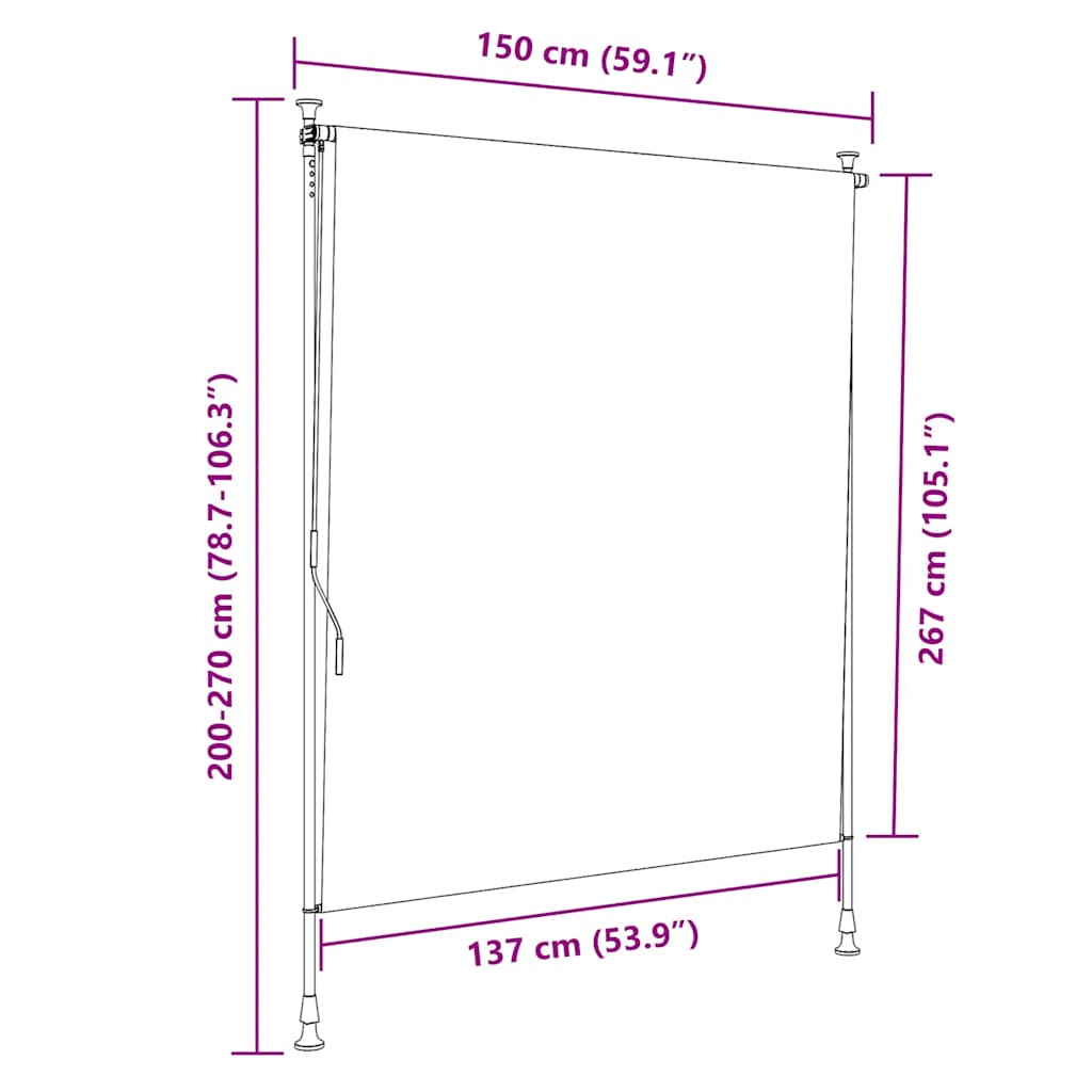 Lauko roletas, mėlynas ir baltas, 150x270cm, audinys ir plienas