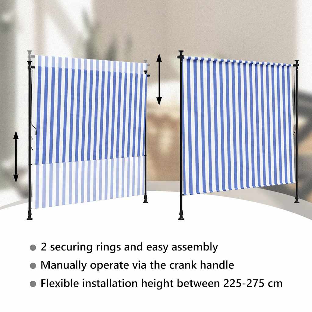 Lauko roletas, mėlynas ir baltas, 200x270cm, audinys ir plienas