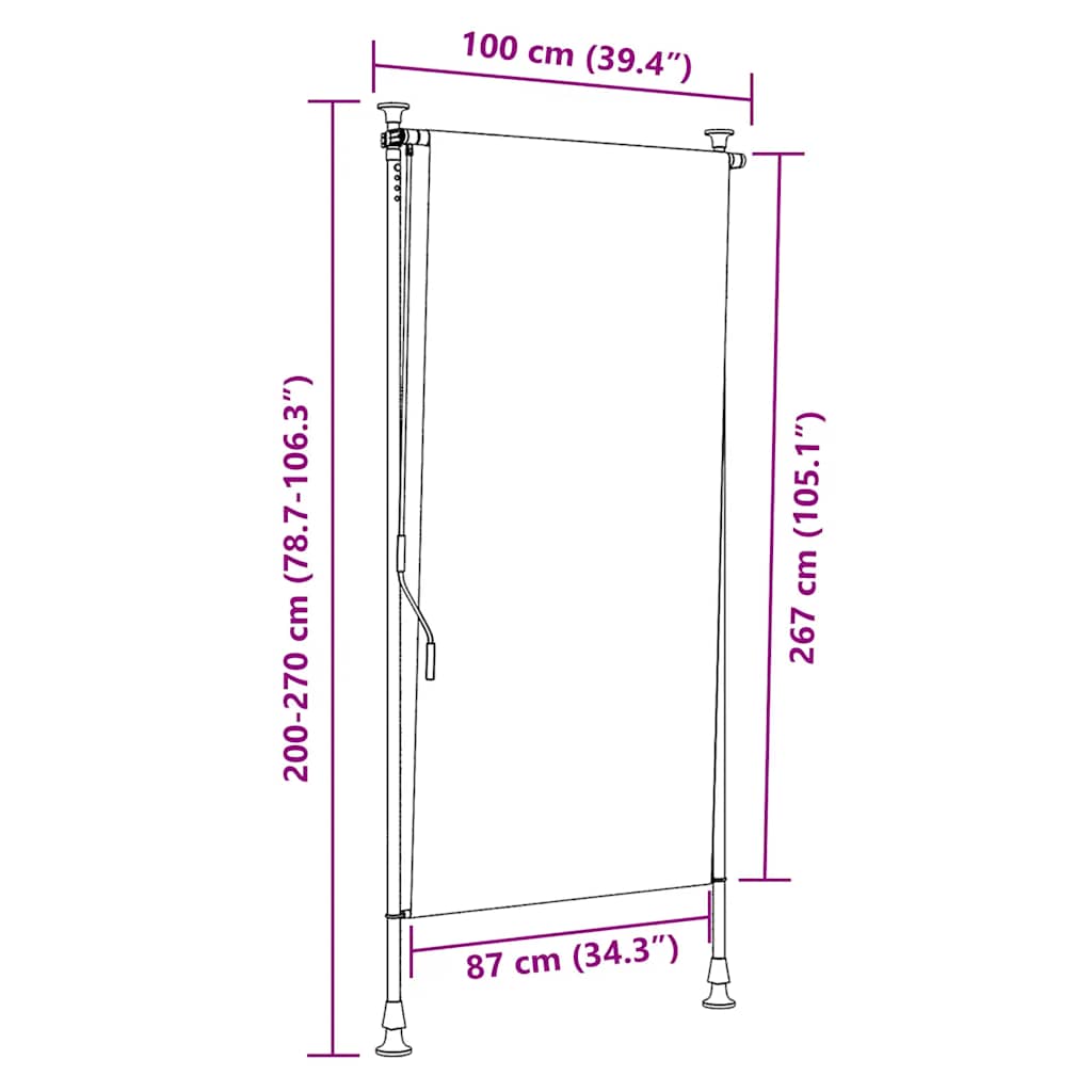 Lauko roletas, oranžinis/baltas, 100x270cm, audinys ir plienas