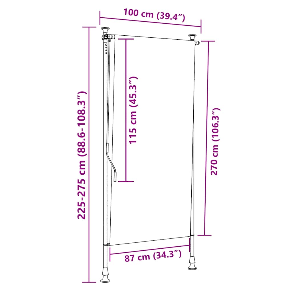 Lauko roletas, oranžinis/baltas, 100x270cm, audinys ir plienas