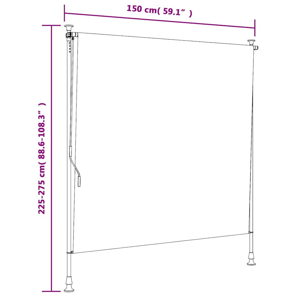 Lauko roletas, oranžinis/baltas, 150x270cm, audinys ir plienas