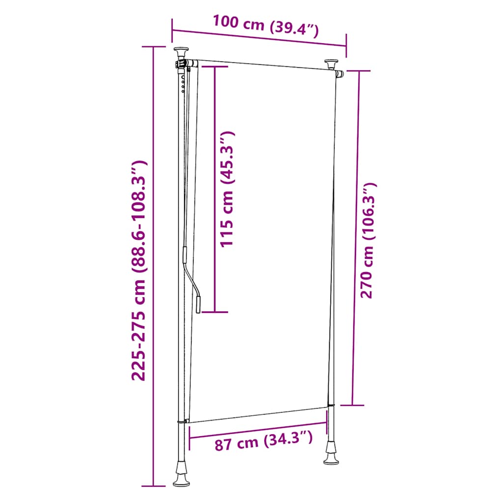 Lauko roletas, geltonas/baltas, 100x270cm, audinys ir plienas