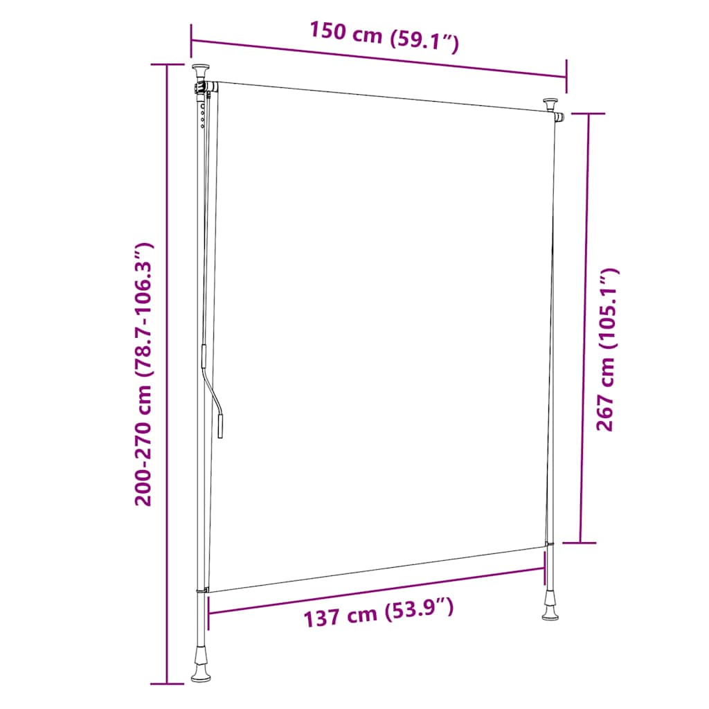 Lauko roletas, geltonas/baltas, 150x270cm, audinys ir plienas