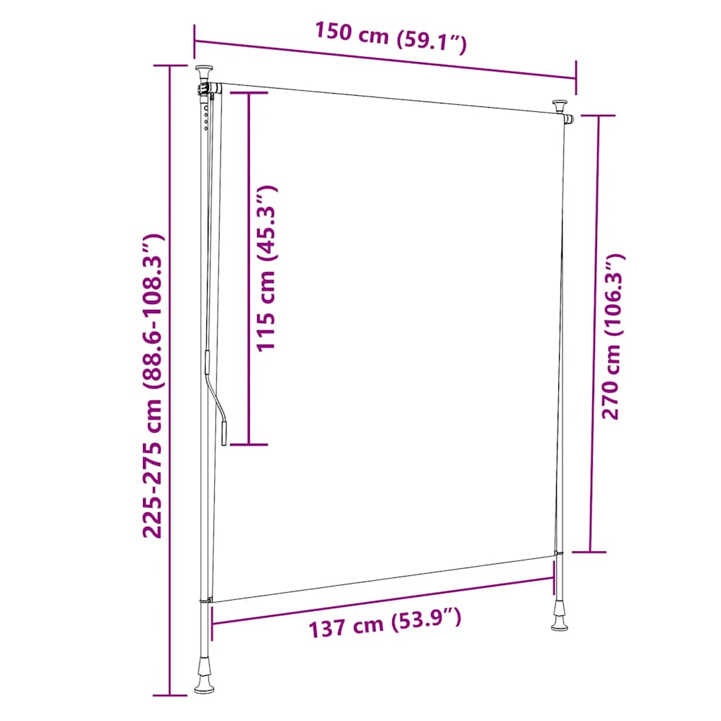 Lauko roletas, geltonas/baltas, 150x270cm, audinys ir plienas